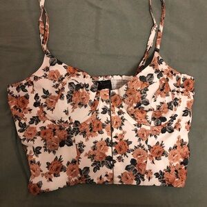 Windsor Floral Crop Top in White and Brown